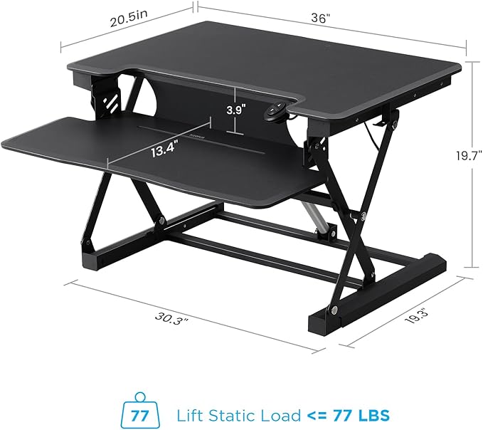 36" Electric Standing Desk Converter, Dyropcurv Series Height Adjustable Computer Desk Ergonomic Home Office Desk for Adults, Sit to Stand Desk with Quiet Motor, Dark Gray