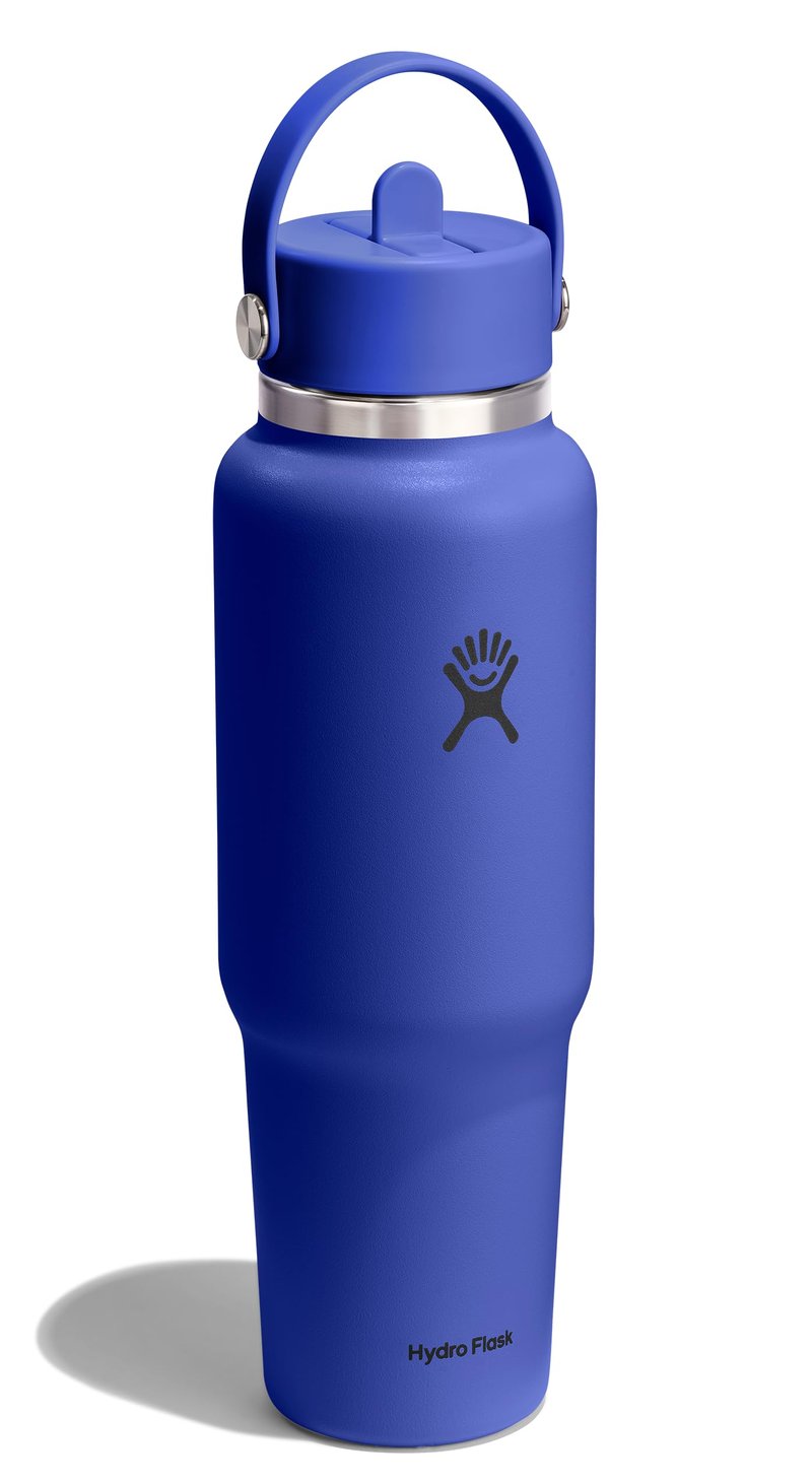 Hydro Flask Travel Water Bottle - Insulated Stainless Steel - Wide Straw Lid, Non Spill, Leakproof in 40 Oz Capri Blue