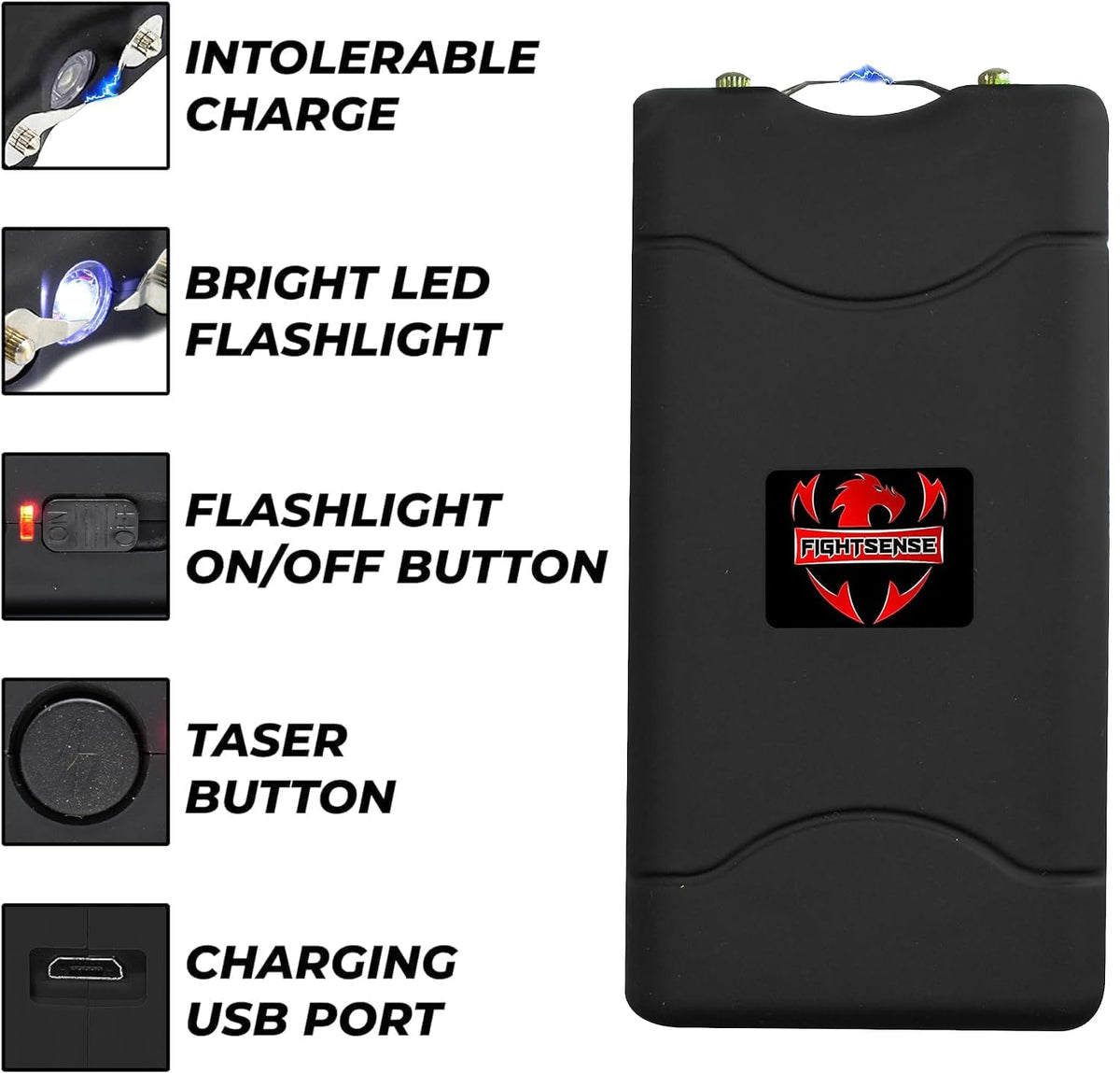 FIGHTSENSE Super Heavy Duty 35 Billion Mini Stun Gun for Self Defense with Bright Led Flashlight, Rechargeable Battery, Nylon Holsters with Belt Loop for Easy Cary