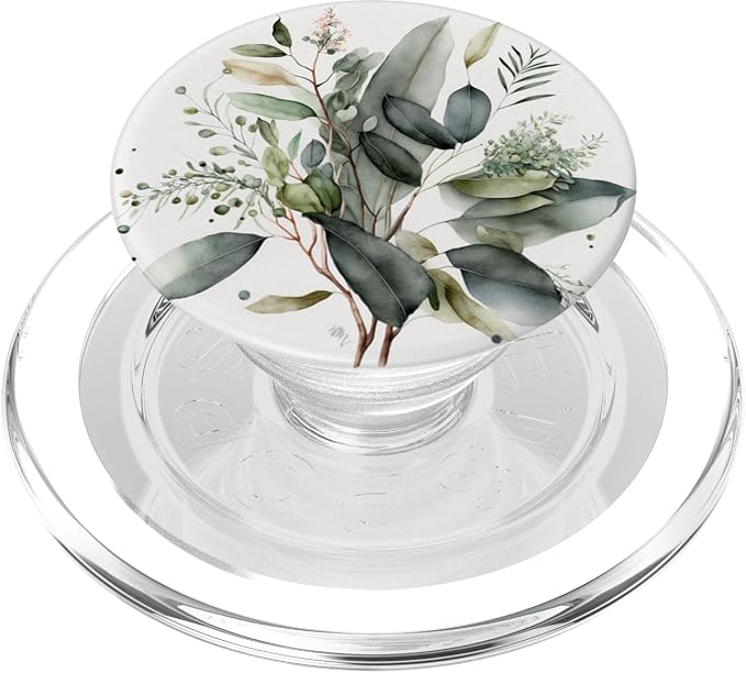 Botanical Watercolor Eucalyptus Leaves Green Blossom Flowery PopSockets Adhesive PopGrip