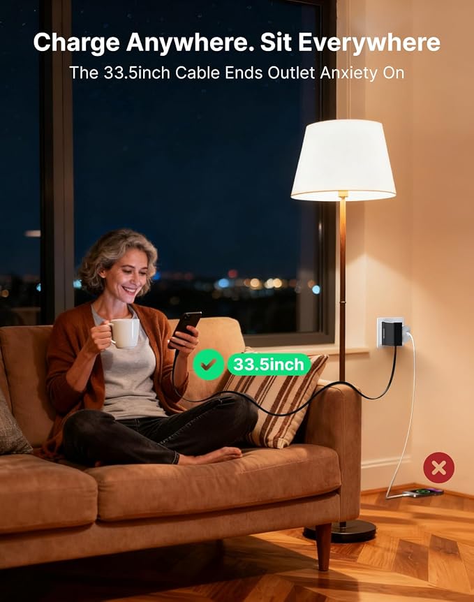 4 65W Type-C Retractable Wall Chargers and 1 Power Strip 12-in-1 Modular Charging Station