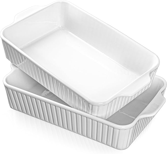 Dizada 9x13 Casserole Dish Set of 2 - Deep 4.2 Qt Porcelain Baking Dishes, Ceramic Bakeware for Lasagna, Roasts, Cake, Oven Microwave Safe(NO LIDS)