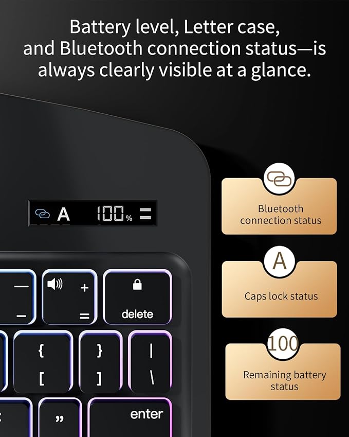 360°Rotation Bluetooth Keyboard Case for iPad 11th Gen（A16）10th 10.9 inch | iPad keyboard case 11/10th generationTouchpadKeyboard Battery Level Visualization360° rotateand 180° flip7-color backlit