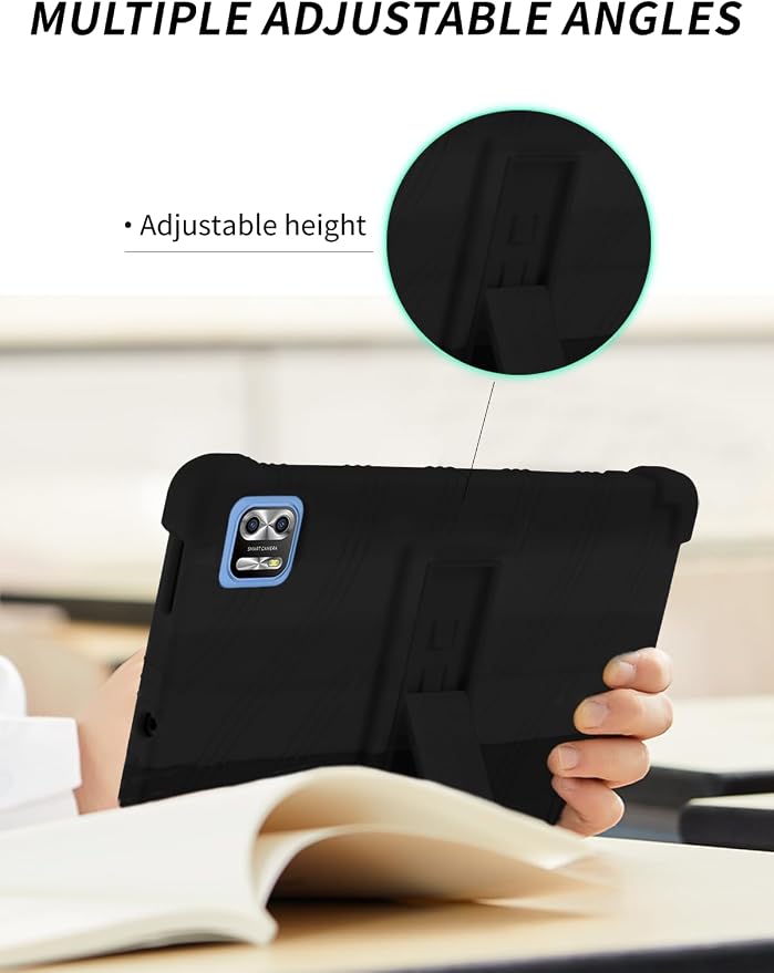 Case for PRITOM B8/PRITOM L8/VASOUN Tab8 Tablet 8 Inch- Soft Silicone Shock Proof Lightweight Stand Rubber Shell Protective CoverKids Friendly Soft Silicone Adjustable Stand CoverBlack