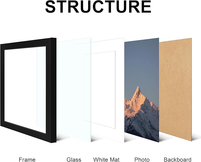 8x10 Picture Frame Set of 4, High Definition Real Glass, Display Pictures 5x7 with Mat or 8x10 Without Mat, Gallery Wall Hanging or Tabletop Photo Frames, Black