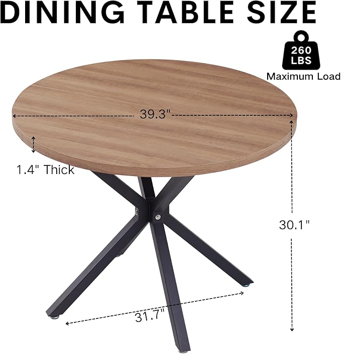 39" Round Dining Table Set for 4, Mid Century Kitchen Table with 4 Faux Leather Dining Chairs for Apartment Living Room Space Saving