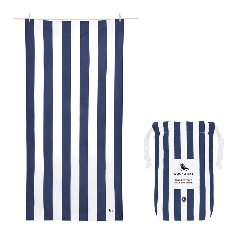Dock & Bay Beach Towel - Quick Dry, Sand Free - Compact, Lightweight - 100% Recycled - Includes Bag - Cabana - Whitsunday Blue, Medium (130x70cm, 51x27)
