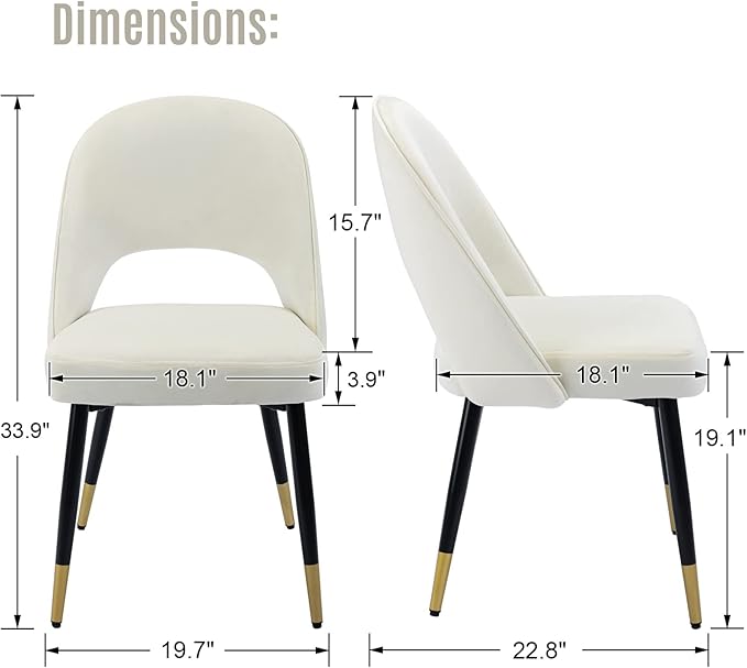 LukeAlon Classic Velvet Dining Chairs Set of 2, Upholstered Open Back Kitchen Chair with Metal Legs Armless Side Chairs Mid Century Dinner Chairs for Dining Room, Beige