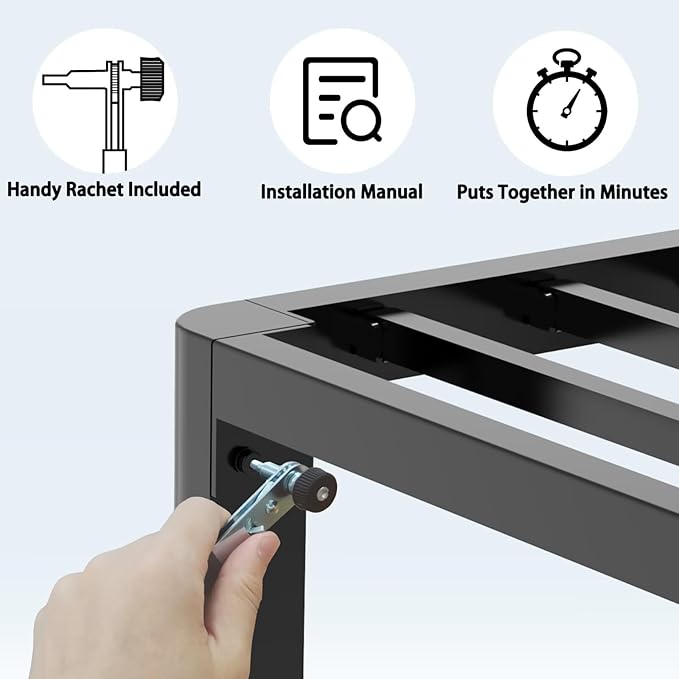 FUIOBYVV 18 Inch Twin XL Bed Frame with Rounded Corner and Headboard Hole Mattress Retainers 3500 LBS Metal Heavy Duty Steel Slats Support No Box Spring Needed Platform Noise Free Easy Assembly