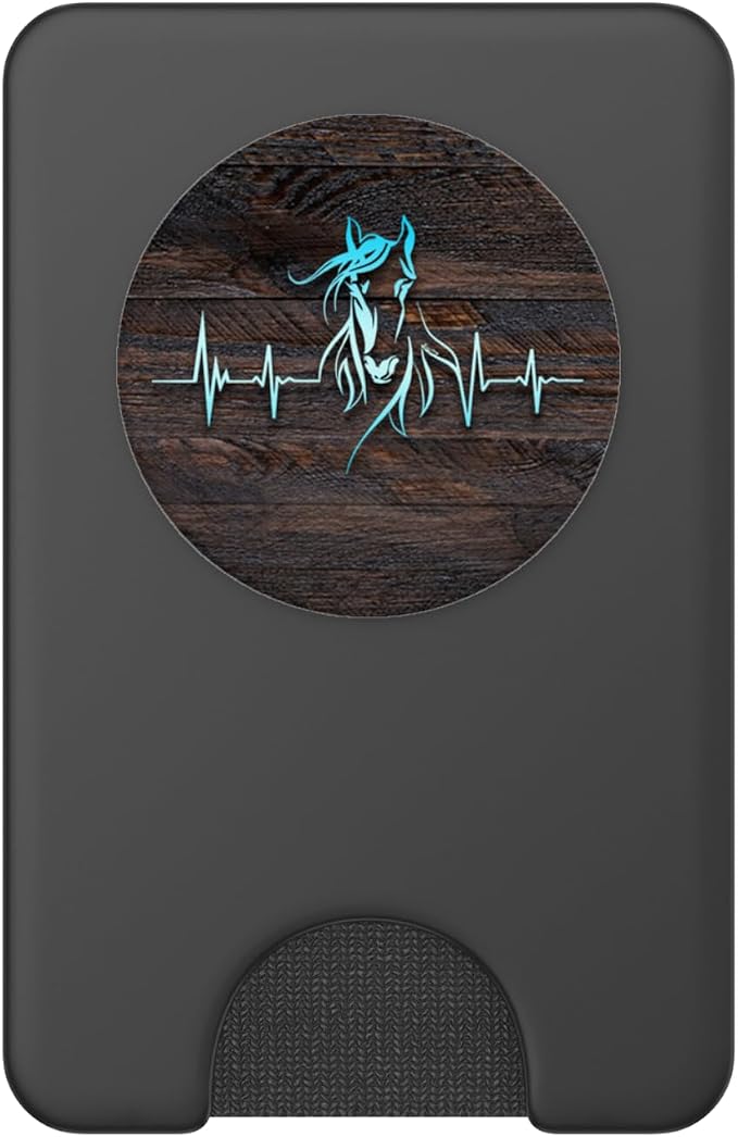 Horse Heartbeat on Rustic Woodgrain Print PopSockets Adhesive PopGrip