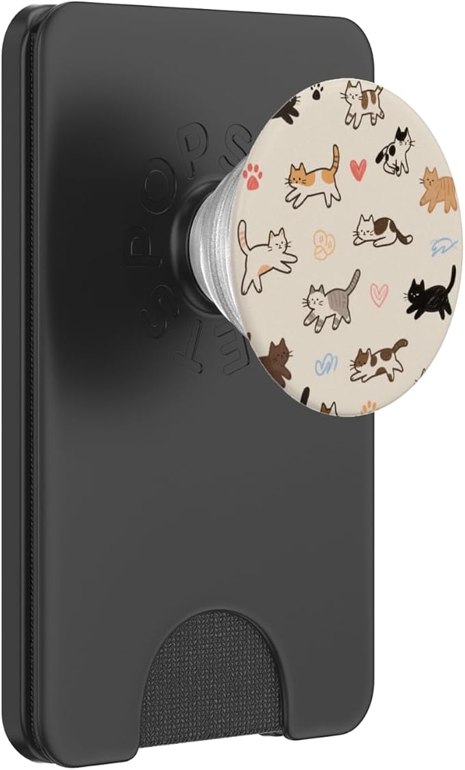 Beige Cute Cat Lover Pattern PopSockets PopGrip for MagSafe