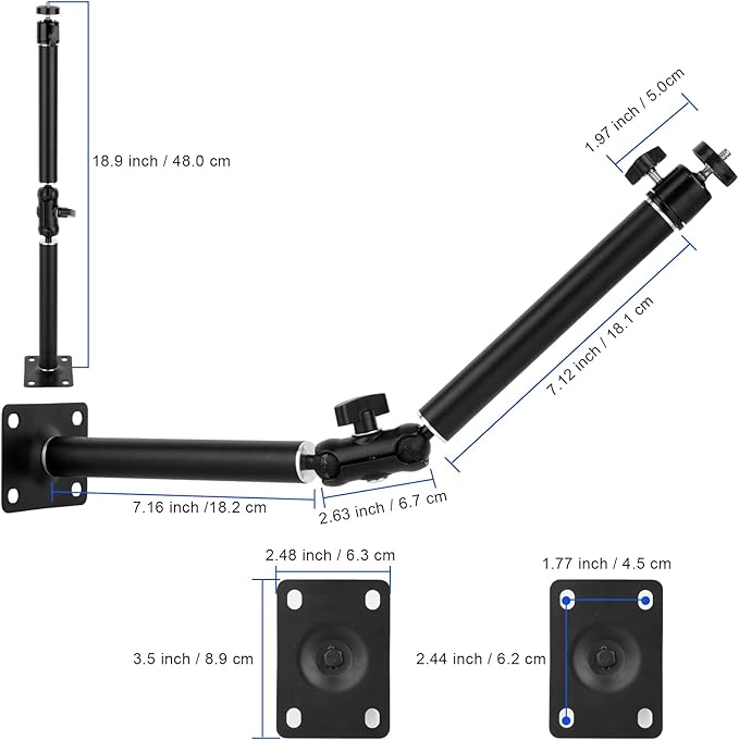 Mippko Articulating Wall Mount Camera Arm with 1/4 inch-20 Threaded Compatible with Digital/Security/Webcam/CCTV POV Camcorder/Video Light/Small Cameras,Adjustable Aluminium Alloy Arm