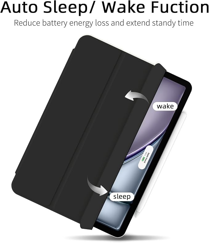for iPad Air 13 inch M4/M3/M2 Case (2026/2025/2024Model A3268/A3269/A3271) Auto Sleep/Wake and Magnetic Closure Slim Trifold Stand Case PU Leather Cover Support Apple Pencil Pro Black