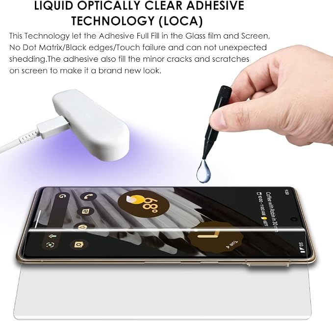 [3 Pack Pixel 7 Pro Screen Protector Tempered Glass [UV Set] Edge to Edge Full Screen Adhesive [Scratch Repair] Sensitive Touch Fingerprint-ID Compatible