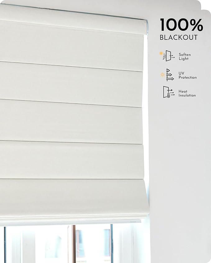 Graywind Smart Roman Shades 100% Blackout Compatible with Alexa Google Rechargeable Motorized Window Blinds Remote Control Room Darkening Plain Fold, Custom Size (Matelasse White)