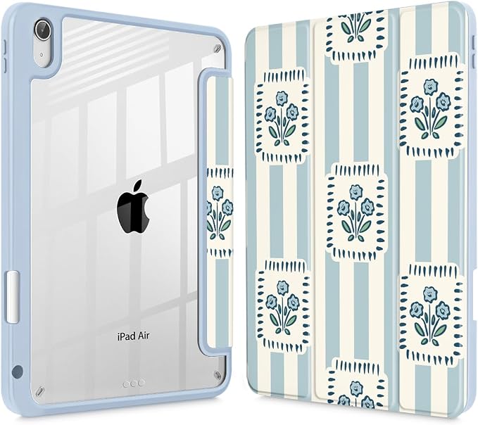 Mektron Case for 2026 iPad Air 11 inch M4 8th (M3 2025 7th /M2 2024 6th) Compatible with iPad Air 10.9 (2022 5th Gen /2020 4th Gen) Shockproof Clear Shell Blue Bows &amp Flowers