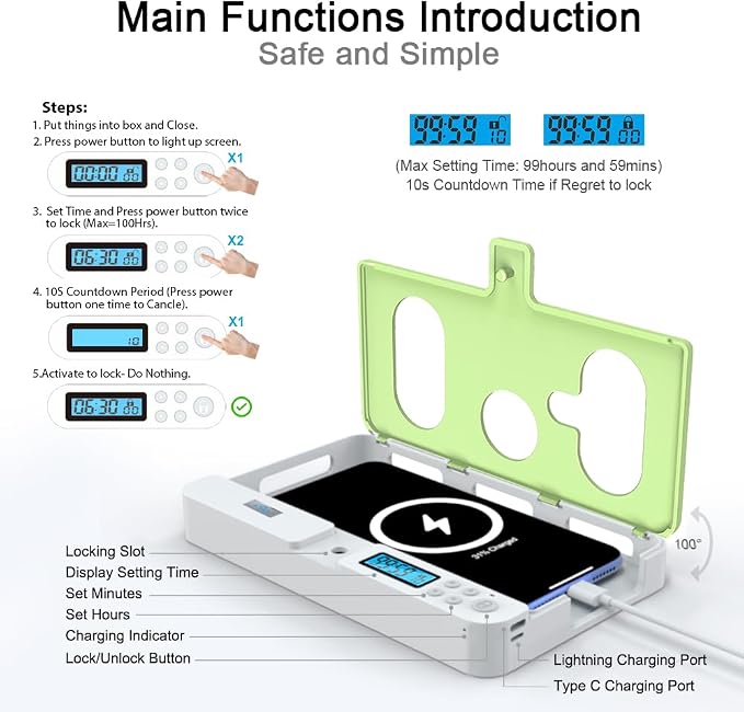 ySky Phone Lock Box with TimerPhone Access Blocker Device for Cell Phones Limits Smartphone Access Reduces Screen Time &amp Improves FocusTimed Jail Locker to Help KidsStudents Adults Focus Bac