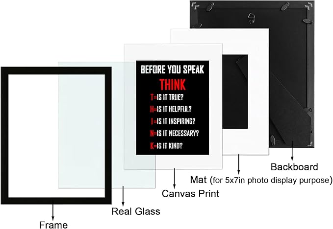 Wieco Art Think Quotes Wall Art Inspirational Canvas Print Motivation Classroom Decor With Black Frame and Real Glass for Home Office Wall Decoration