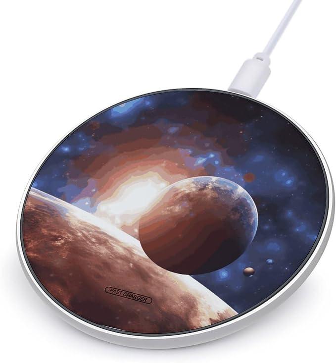 Planets in Space Background Wireless Charger Magnetic Phone Induction Charger 10w Fast Wireless Charging Station Compatible with iPhone 17 16 15 14 13 12 Pro Max Samsung Galaxy S25 S24 S23
