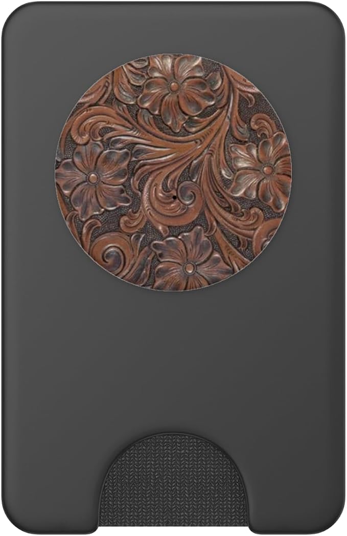 Western Brown Tooled Floral Print PopSockets Adhesive PopGrip