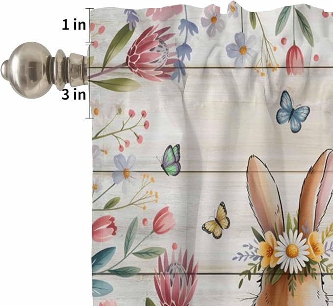 Kitchen Curtains Tiers and Valance Set of 3, Easter Light Filtering Window