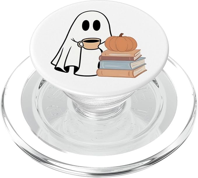 Cute Ghost Books Pumpkin Book Reading Halloween Bookish PopSockets Adhesive PopGrip