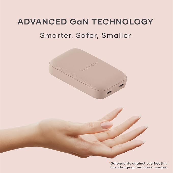 Satechi OntheGo 67W GaN Wall Charger PD 3.0 + PPS Dual USB-C Ports Black | Dual USB-C ports 45W+20W split-charging mode fits MacBook iPad iPhone 17 Galaxy Pixel Steam Deck