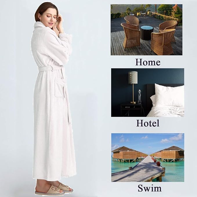 Hellomamma Long Bath Robe for Womens Plush Soft Fleece Bathrobes Nightgown Ladies Pajamas Sleepwear Housecoat