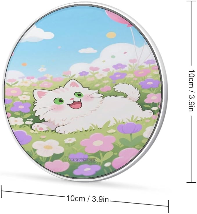 Cute Cat Floral Wireless Charger Fast Charging Pad | Anti-Slip Qi Certified Wireless Charging Pad for All Phones with Wireless Charging Function for Home Office Travel