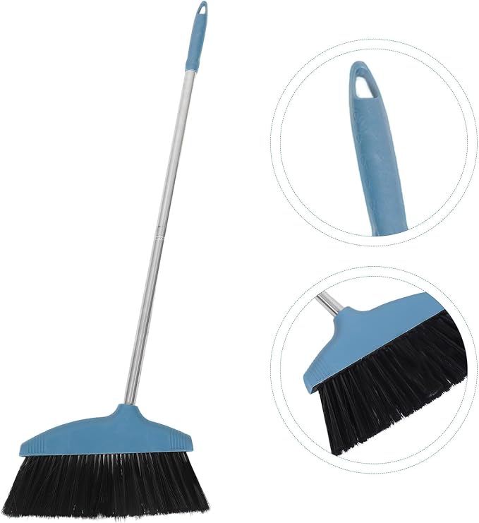 BESPORTBLE Soft Bristle Broom Dustpan Set Blue Floor Sweeping Broom Non-Stick