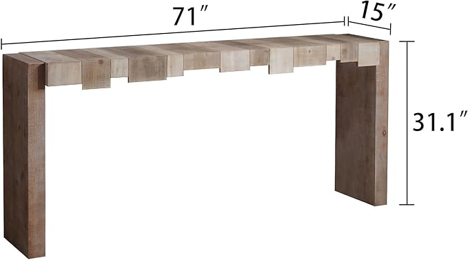 71" Rustic Wooden Console Table with Step-Block Design, Mid Century Modern Sofa Table Behind Couch, Farmhouse Wood Entryway Table for Living Room, Entrance