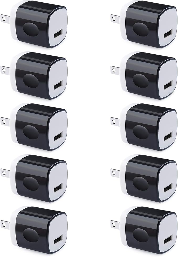 Wall Adapter 10 PackUorMe 1A 5V Single Port Charger Power USB Plug Charging Cube Block Box Compatible iPhone 14 13 12 SE 11 Galaxy S23 Ultra S22 S21 FE S10e S9 A13 A03s A71 A51 Note20 Google 8A 7A