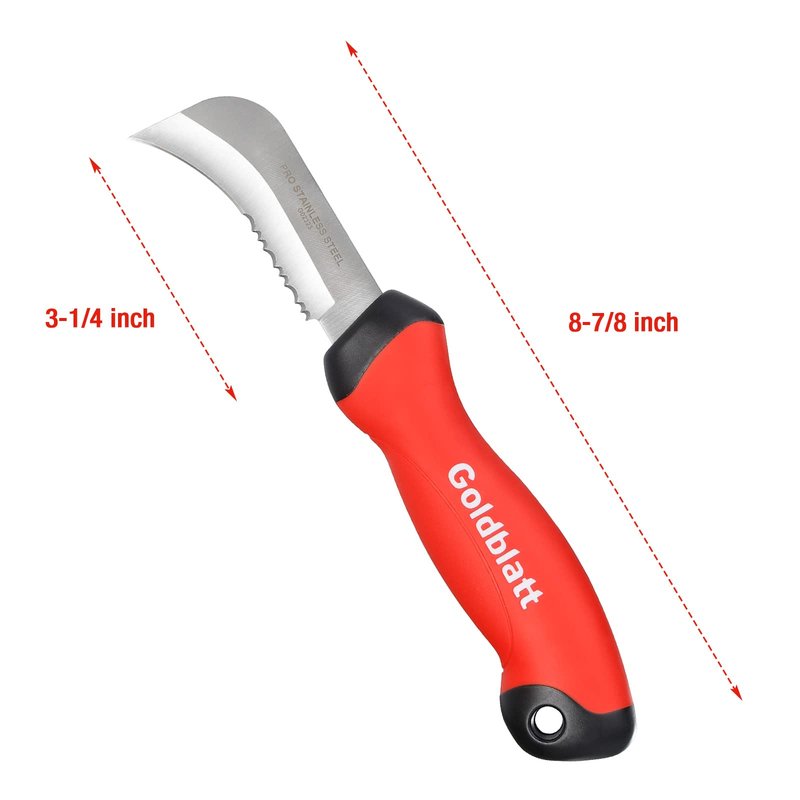 Goldblatt Stainless Steel Roofing & Flooring Knife - Linoleum Cutter with Soft-Grip Handle, Hook Knife for Cutting Carpet, Cable Skinning, Wallpaper, Turf