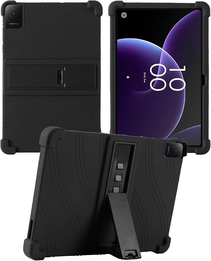 Case for TCL Tab 10L Gen 4 (Model 8483A) 10.1 Inch Tablet Soft Silicone Heavy Duty Shockproof Protective Cover with Adjustable Kickstand (Black)