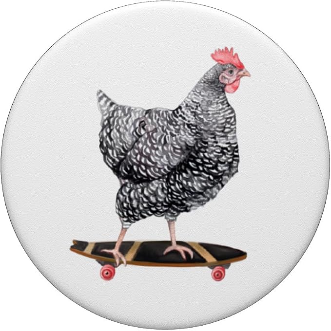 Cute Skateboarding Chicken - Barred Rock Hen on Skateboard PopSockets Standard PopGrip