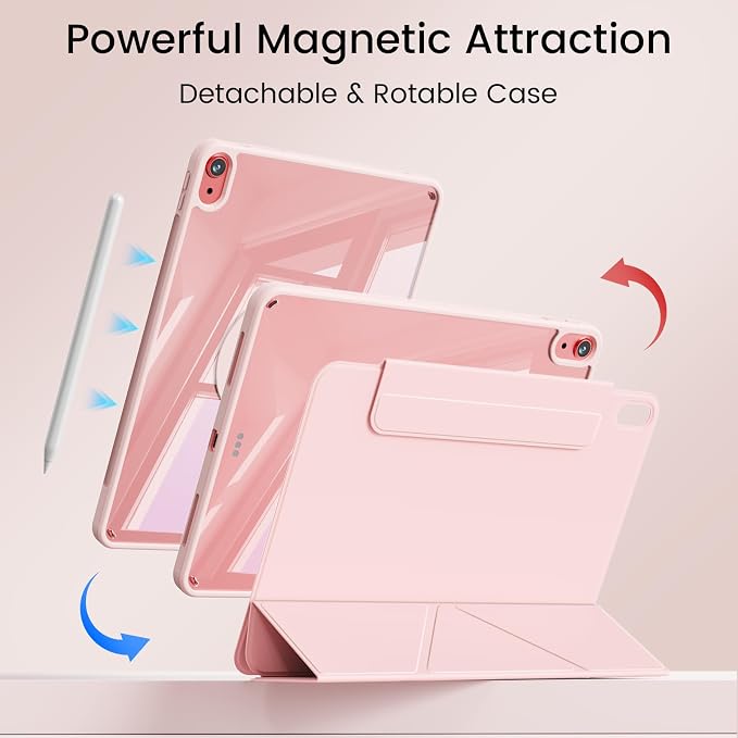 Clear Case for iPad A16 11th/10th Generation 2025/2022 Black | 360° Rotating Magnetic Detachable ipad a16 Case Clear with Pencil Holder Auto Wake/Sleep for ipad 11 inch a16 case
