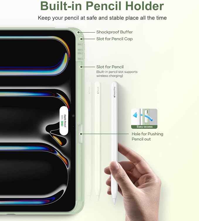 Rotating Case for iPad Pro 11 inch 2024 5th Generation (M4) with Pencil Holder 360 Degree Rotating Stand for Portrait/Landscape/Hanging Modes Ultra-Light Protective Case with Stable Stand Green