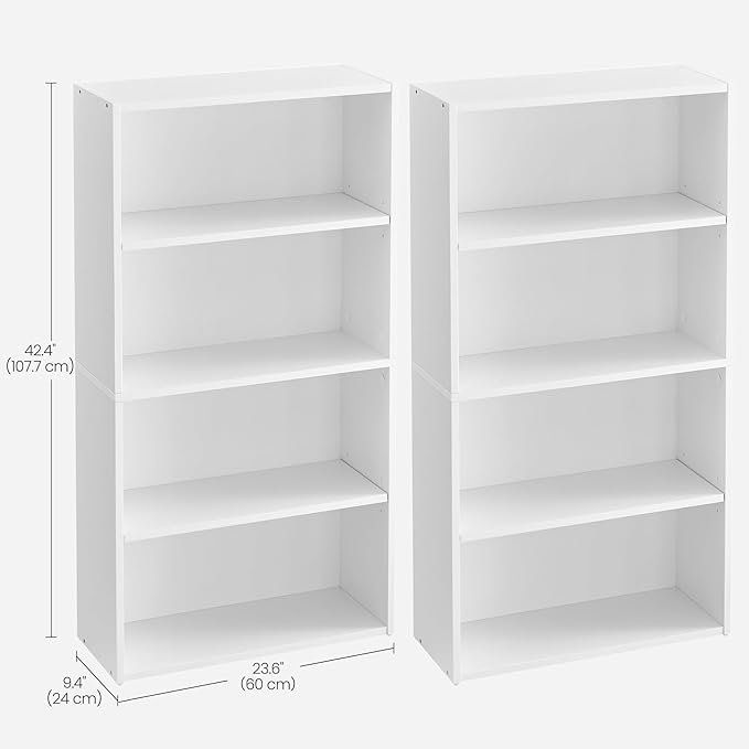 VASAGLE Set of 2 Bookshelves, 23.6 Inches Wide, 4-Tier Open Bookcases with Adjustable Storage Shelves, Floor Standing Units, Cloud White ULBC164T14-2