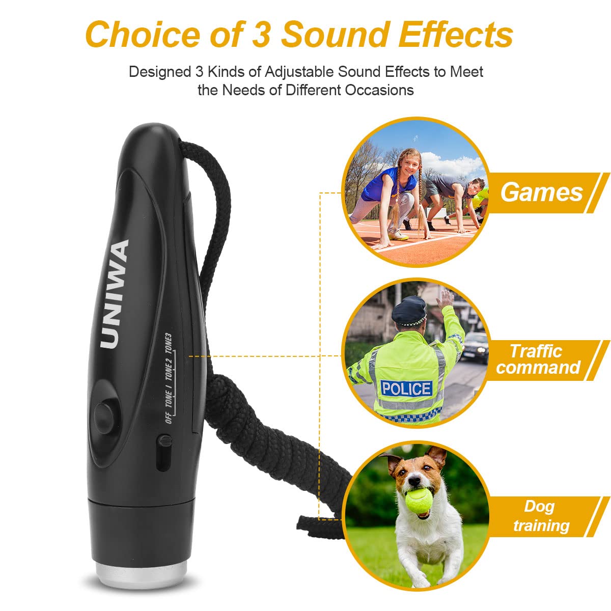 UNIWA Electronic Whistles, 2 Pack Handheld 3 Tone High Volume