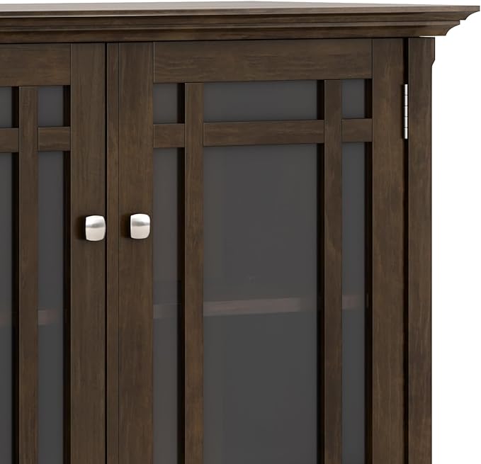 SIMPLIHOME Bedford Storage Cabinet - 62 inch Wide Solid Wood Sideboard Cabinet in Dark Tobacco Brown, Transitional Buffet for Living Room, Dining Room, or Entryway with Glass Doors and Shelves
