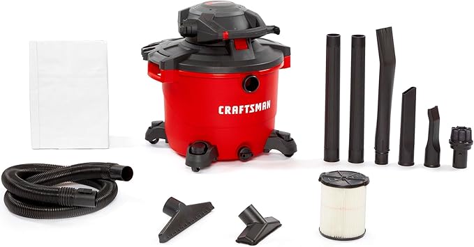 CRAFTSMAN CMXEVBE17607 16 Gallon 6.5 Peak HP Wet Dry Vac with Detachable Leaf Blower, Portable Shop Vacuum Wet and Dry with Filter, Dust Bag, Hose and Attachments for Garage, Outdoor Cleaning