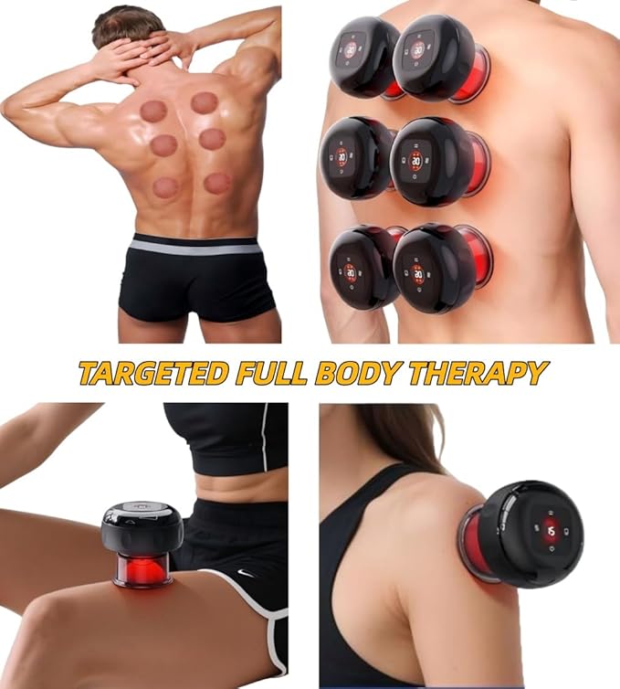 Portable Electric Cupping Massage Therapy Set (5-in-1with Red Light Therapy) - 24-Level Adjustable Suction & Temperature Smart Cupping Therapy Set Ideal for Relieving Back & Neck discomfort 2 Pack