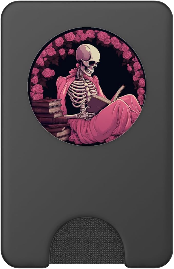 Book Lover Gothic Bookworm Reading Skull Bones Librarian PopSockets Adhesive PopGrip