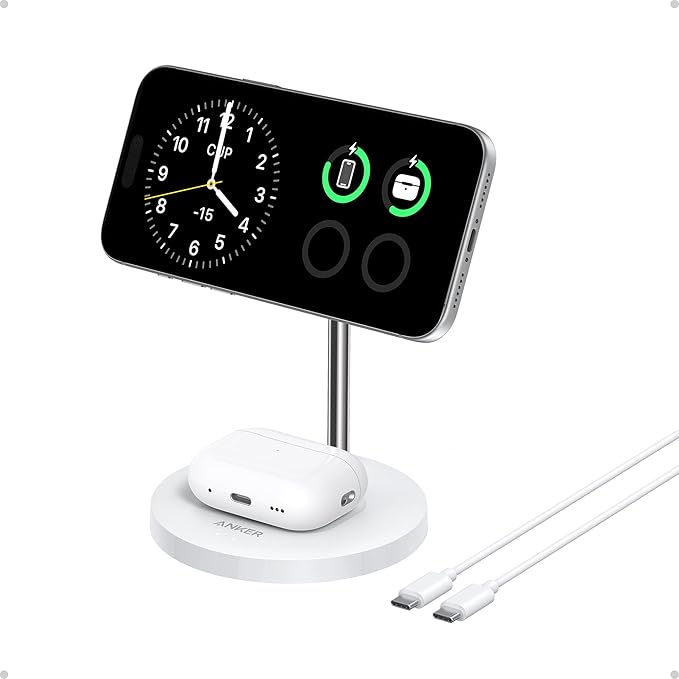 Anker MagGo 2-in-1 MagSafe Compatible Qi2 15W Wireless Charging Stand | Qi2 Certified Fast Charging Wireless Charger for iPhone 17 AirPods Pro and More (Black 40W Adapter Included)