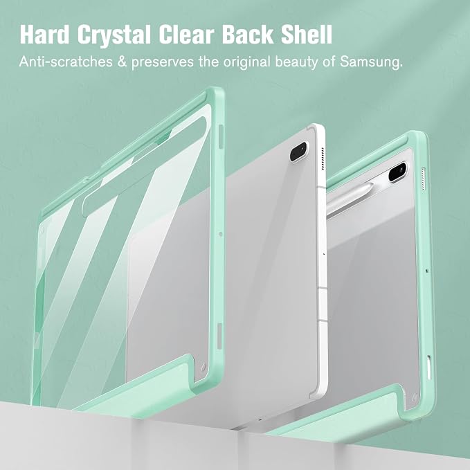 Fintie Clear Case for Samsung Galaxy Tab S8 Plus/ S7 FE/ S7 Plus 12.4 Inch | Transparent Back Shell Viewing &amp Typing Angles Shockproof S Pen Holder Auto Wake/Sleep Black