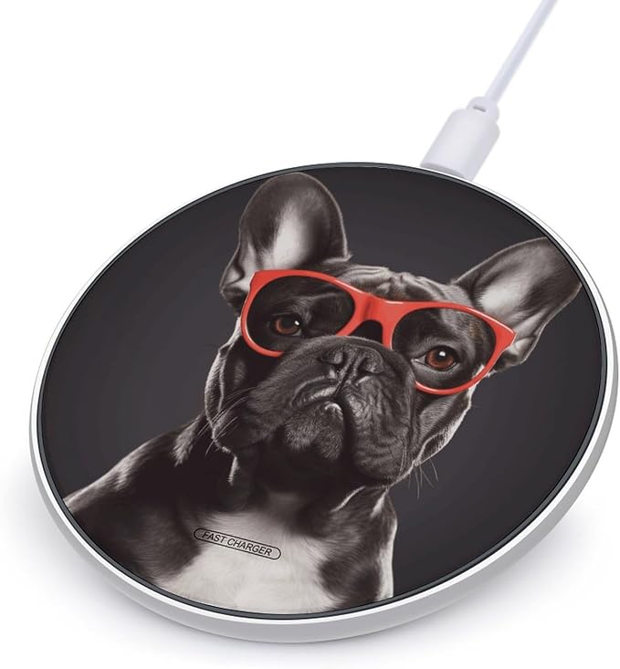 French Bulldog Wireless Charger Fast Charging Pad | Anti-Slip Qi Certified Wireless Charging Pad for All Phones with Wireless Charging Function for Home Office Travel