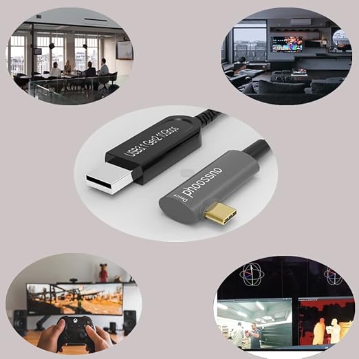 USB A to C Extension Fiber Optical Cable USB 3.2 Gen2 10Gbps 10M 33FT Right Angled Compatible with Microsoft Azure Logitech Aver Vaddio Camera Barco ClickShare Kinect Intel RealSense