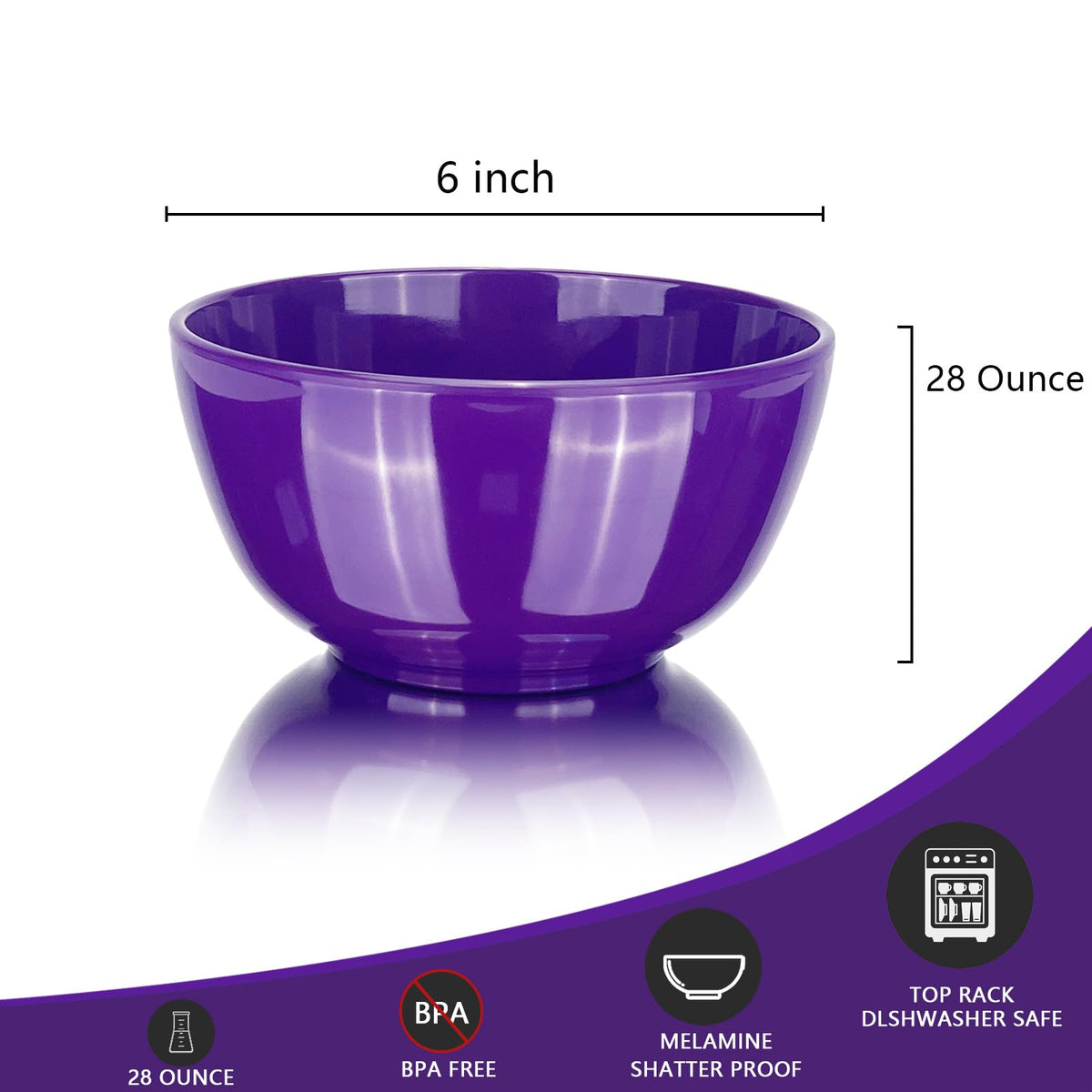Haimenlite Set of 6 100% Melamine 28oz Salad Bowls Set,6 inch Round Melamine Soup Bowls,Melamine Dinnerware sets for Home Dinner Party or Picnic,Break-resistant and BPA Free,Multicolor (With Lid)