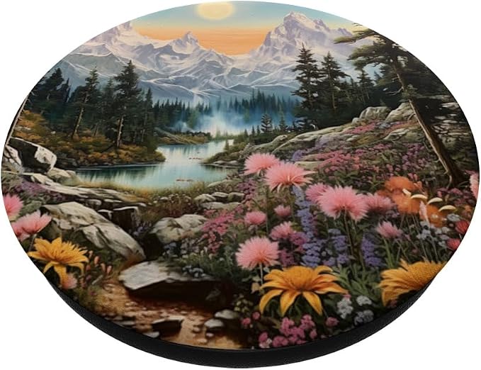 Mountains Landscape With Trees And Flowers Floral Nature PopSockets Adhesive PopGrip