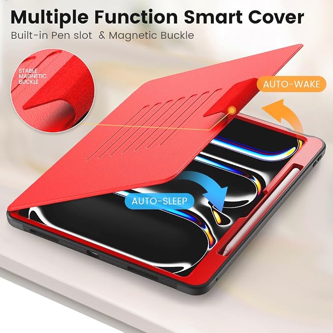 for iPad Pro 11 inch Protective Case M5 2025/M4 2024: Heavy Duty Shockproof Case with Pencil Holder - 360°Rotating Handle/Stand - Screen Protector - Shoulder Strap Black/Sky Blue